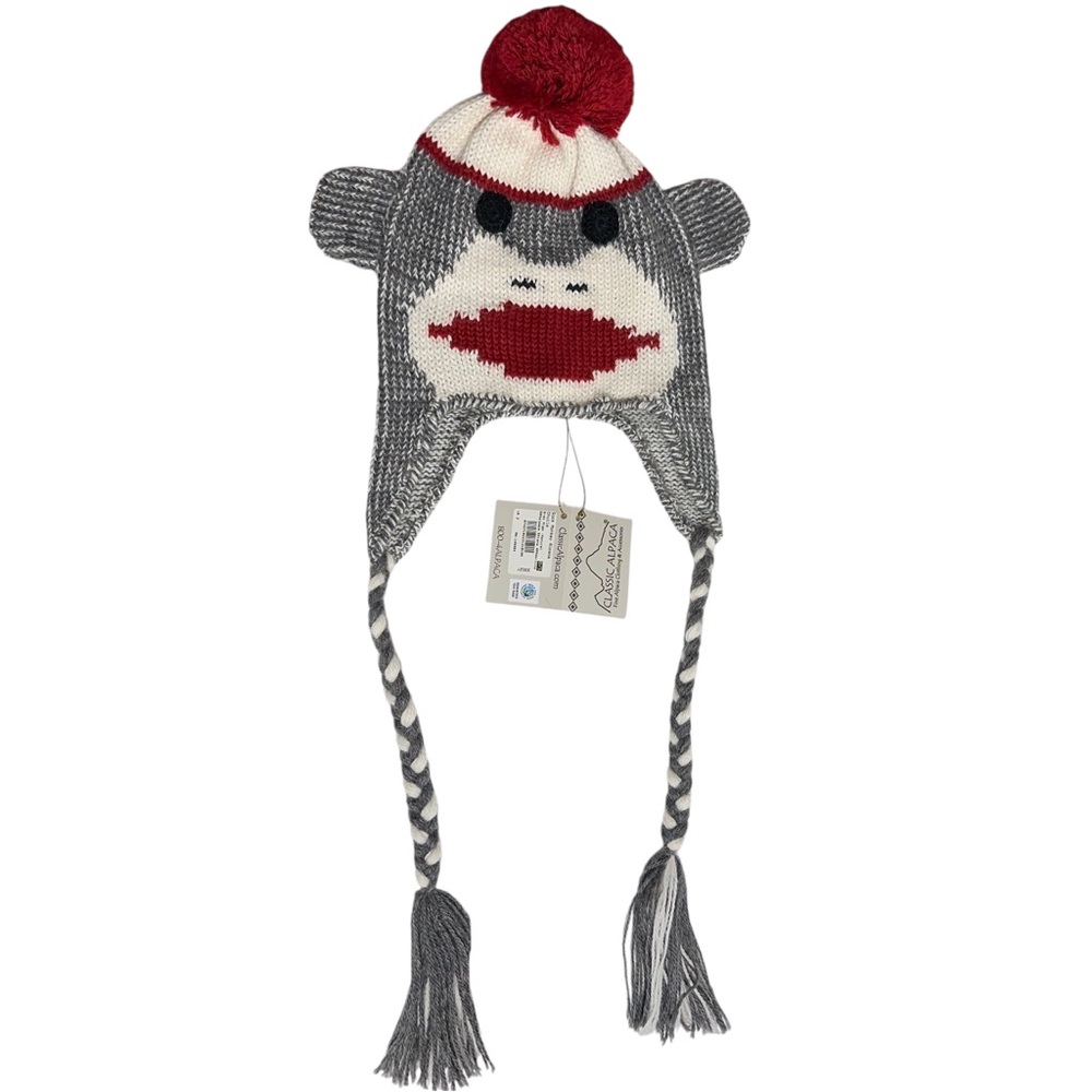 NWT Classic Alpaca Sock Monkey Knit Hat Ear Flaps Fair Trade Kids 2-10 Chullo